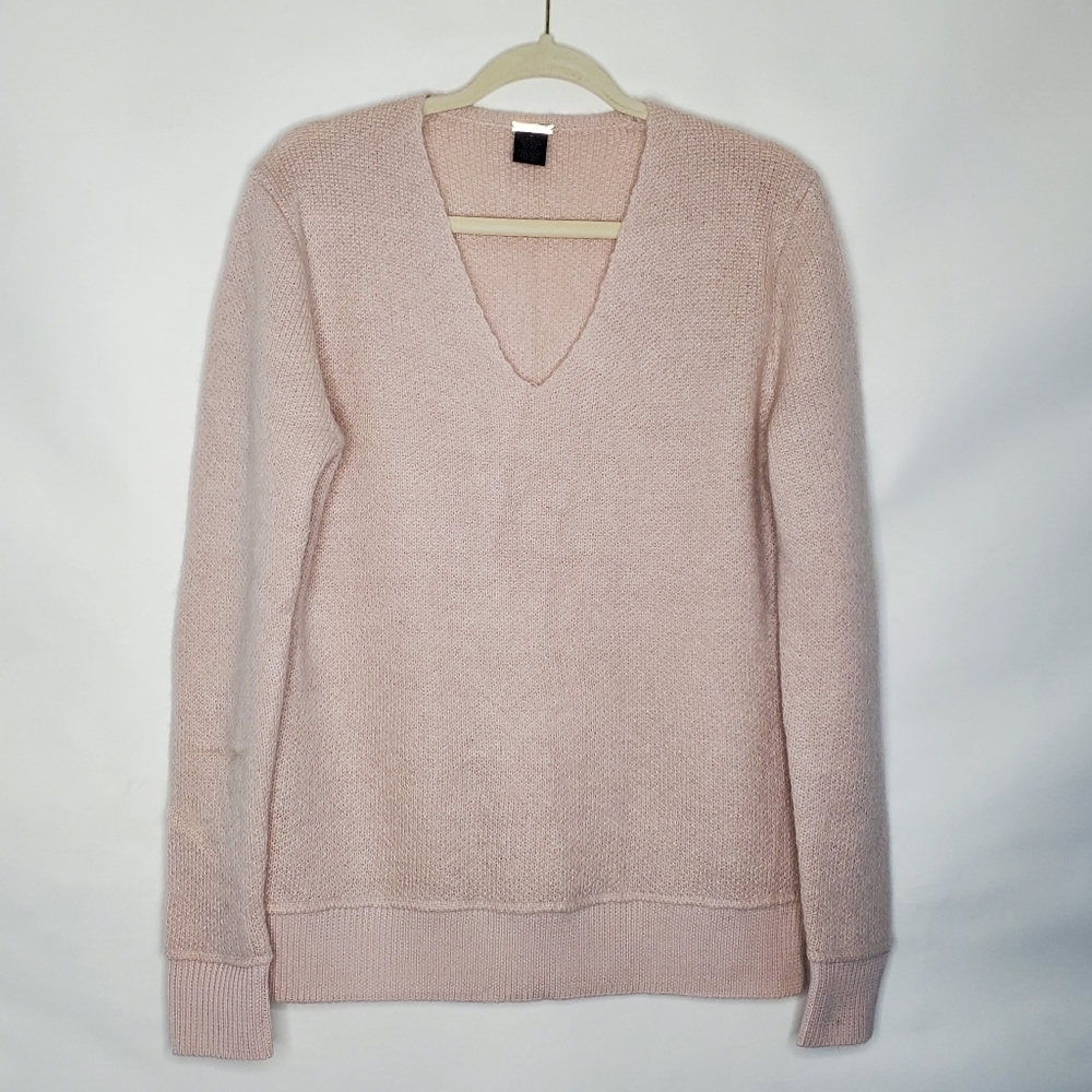 Magaschoni Mohair Wool‎ Blend V-Neck Sweater Size M Long Sleeve Knit Pullover